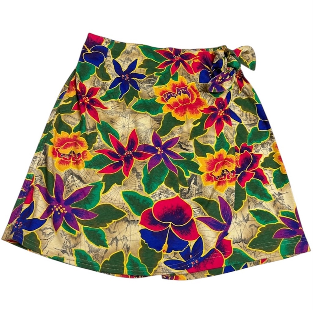 Vintage Hawaiian Tropical Skort Womens Small Petite Colorful Tie Waist Floral